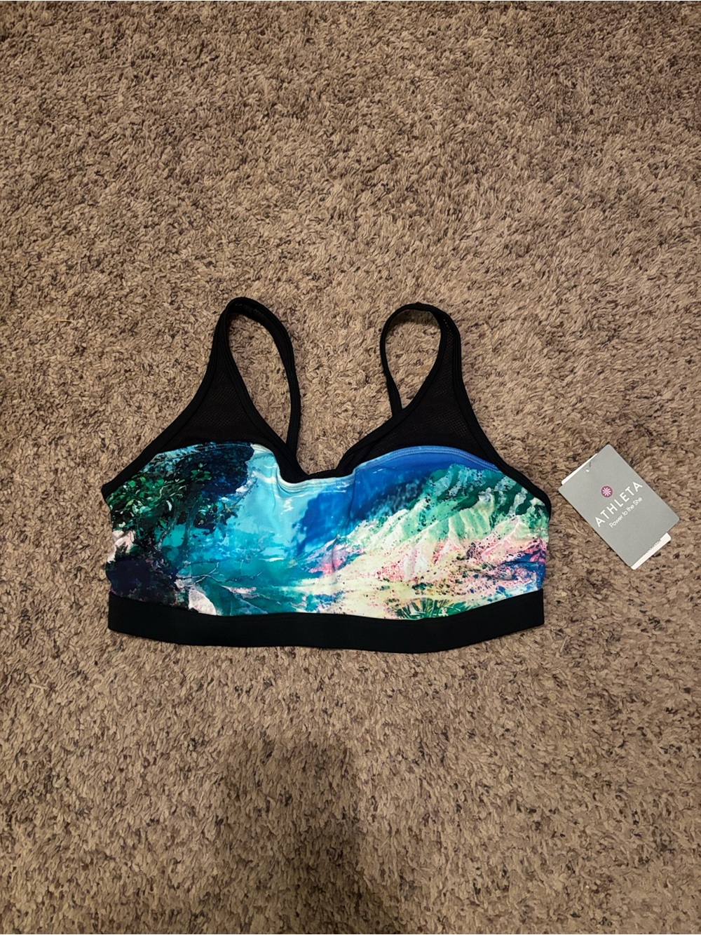 NWT Athleta Teal Multi Women's Swim Top 36 B/C